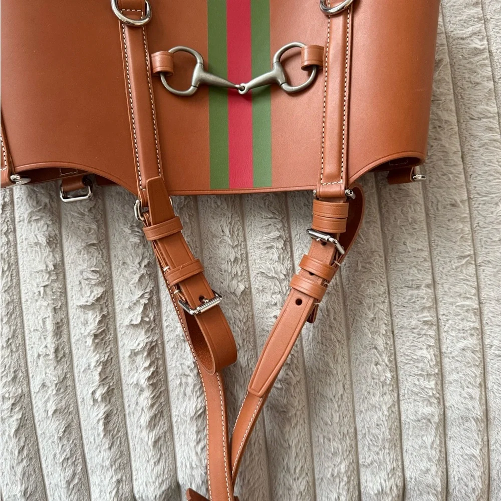 Gucci Tan Leather Harness with Green and Red Stripes - Picture 3 of 8